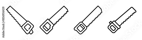 Four simple outline saw icons for construction and woodworking projects
