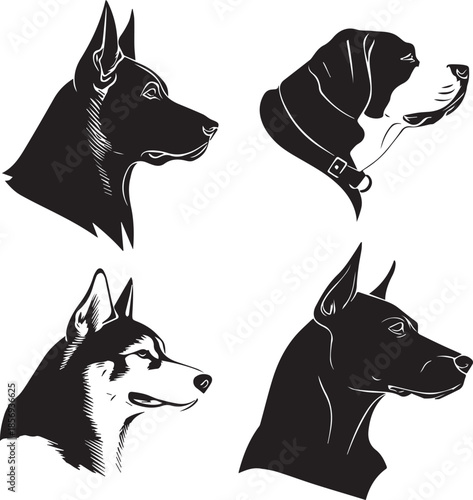 Five Dog Face Silhouette Vector Set