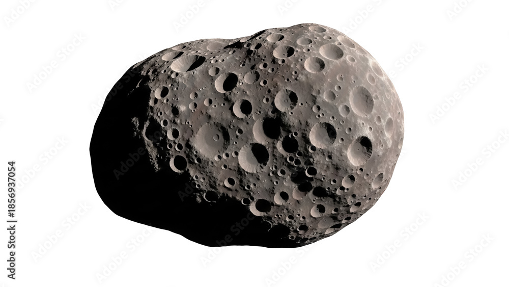 Fototapeta premium Detailed asteroid PNG isolated on transparent background, celestial body with craters for space exploration and science projects