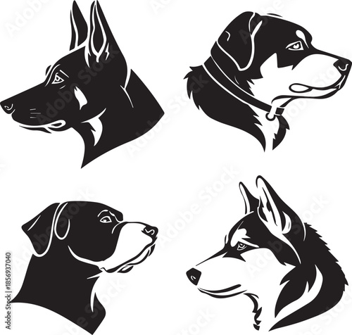 Five Dog Face Silhouette Vector Set
