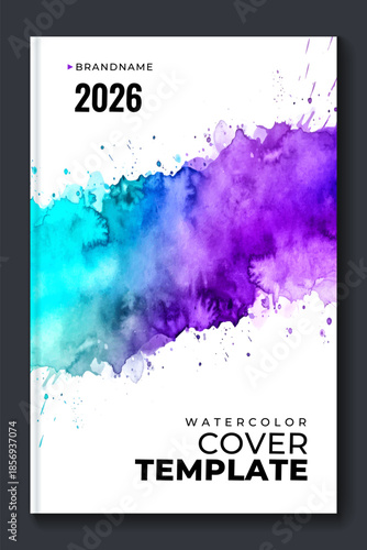 Watercolor booklet flyer colourful cover template on white background	