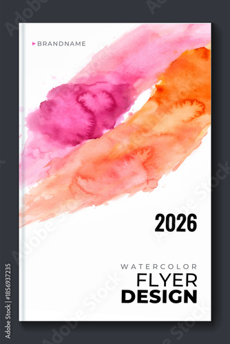 Watercolor booklet flyer colourful cover template on white background	