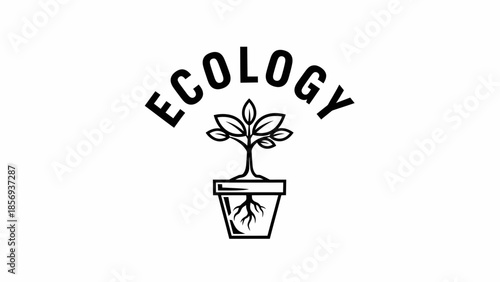 Ecology Logo with Potted Plant Illustration.
