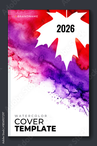 Watercolor booklet flyer colourful cover template on white background	