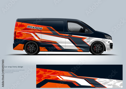 Stylish automotive wrap design showcasing dynamic stripe elements on a modern hatchback vehicle. Suitable for visual presentations related to transportation, vehicle customization, and graphic design 