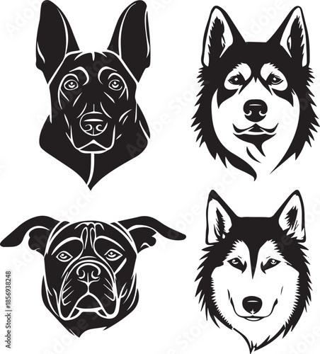 Five Dog Face Silhouette Vector Set