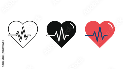 Set of heartbeat line icons, medical ecg heart rate monitor symbols, cardiology vector graphics