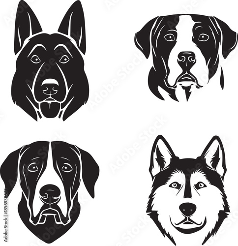 Five Dog Face Silhouette Vector Set
