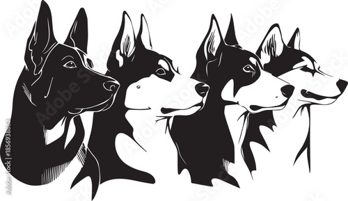 Five Dog Face Silhouette Vector Set