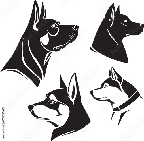 Five Dog Face Silhouette Vector Set
