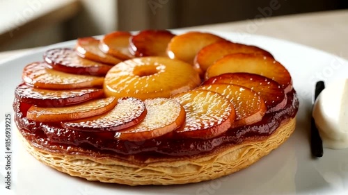 Delicious fruit tart with glossy glaze and cream