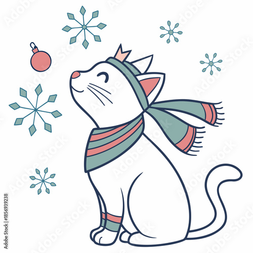 Creative SVG: Peaceful Sphynx cat with with a tiny crown in a Winter Wonderland colored Winter theme