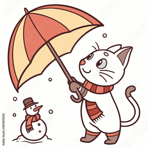 Winter Wonderland colored Sphynx cat with a Silly touch, placed in a Winter theme and styled with under an umbrella