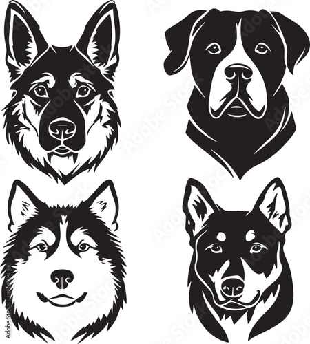 Five Dog Face Silhouette Vector Set