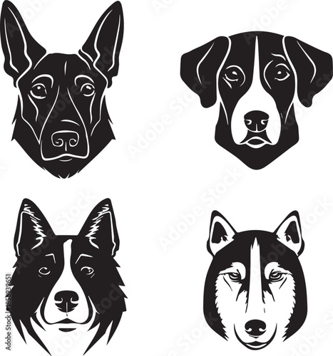 Five Dog Face Silhouette Vector Set