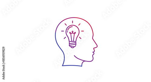Profile silhouette of a human head containing a glowing lightbulb representing a creative idea or innovation.