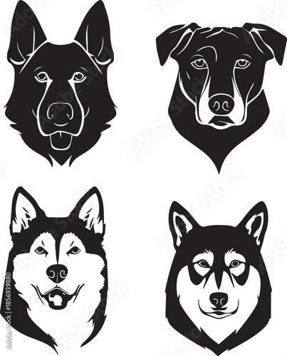 Five Dog Face Silhouette Vector Set