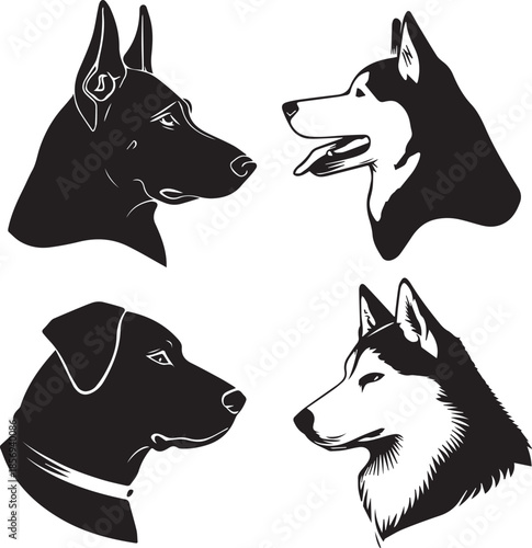 Five Dog Face Silhouette Vector Set