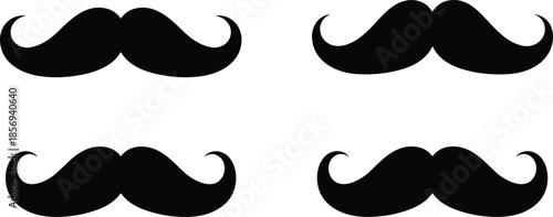 Mustache silhouettes vector set, black vintage moustache icons, barber hipster style symbols, isolated flat design illustration collection