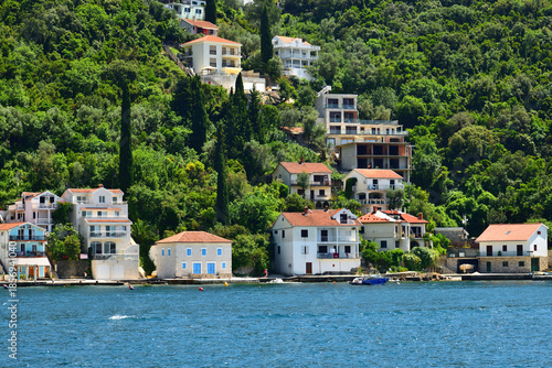Houses on the coast in the Bay of Kotor in Montenegro,