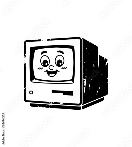 Vintage computer illustration, drawing, engraving, ink, line art, vector
