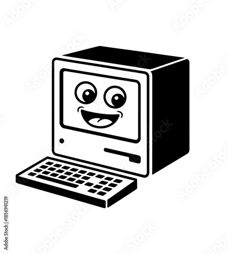 Vintage computer illustration, drawing, engraving, ink, line art, vector
