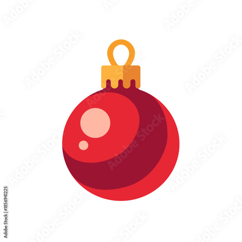 Glossy red christmas bauble ornament with hanging loop, icon, isolated flat style vector illustration