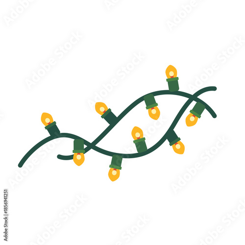Christmas string lights garland with glowing bulbs, icon, isolated flat style vector illustration