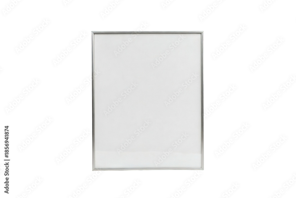 Fototapeta premium Minimalist thin silver rectangular frame mockup on white Trensprent Background png