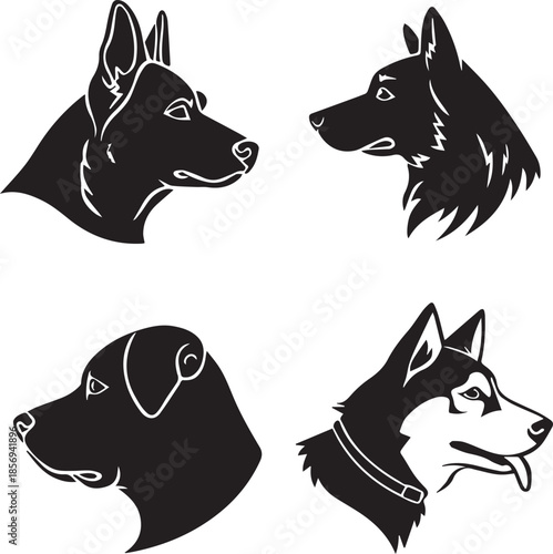 Five Dog Face Silhouette Vector Set
