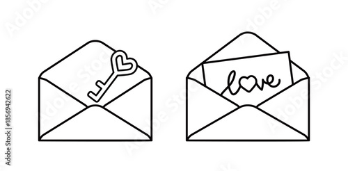 Valentine Heart Envelope Children's Coloring Pages and Templates.
Love Letter Envelope with Heart Outline Set.
Romantic Mail Envelope with Heart Symbol Clipart.