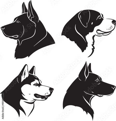 Five Dog Face Silhouette Vector Set
