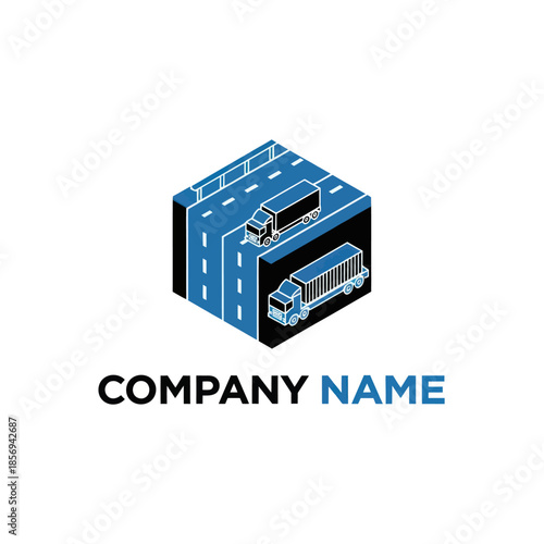 Blue 3D Cube Warehouse Logistics Graphic.