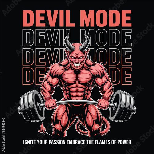 Devil Mode Bodybuilder Mascot Ignite Your Passion Gym Vector Art