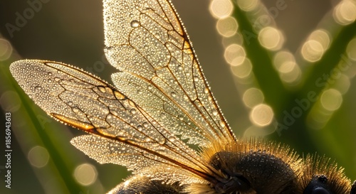 Close-up of bee insect wings.