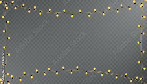 Warm yellow hanging string lights frame for festive decoration and banner design