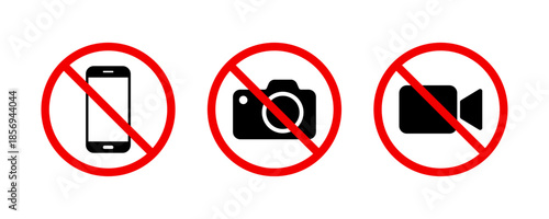 No phone, no camera, no video recording allowed icons