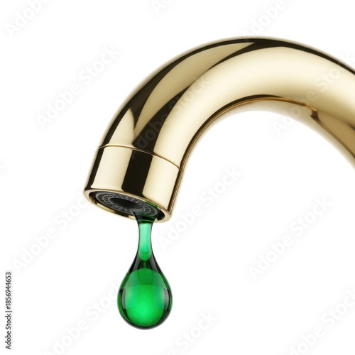 Luxury gold faucet with green water droplet