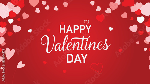 Happy valentines day greeting card with floating hearts on red background