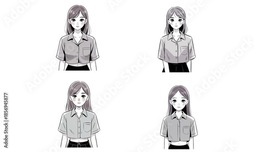 Cute schoolgirl portrait uniform illustration
