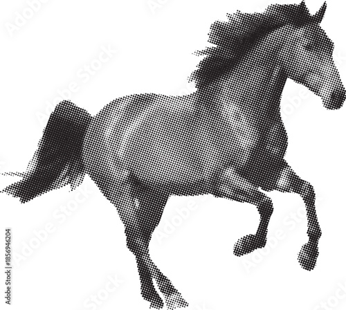 Retro Halftone Horse Illustration Vintage Grunge Punk Vector Art Galloping Horse Halftone Graphic Pop Art Dotted Design for Mixed Media - halftone, horse, stallion, equine, galloping, mustang, retro, 