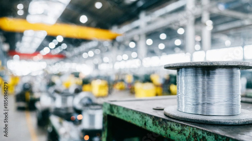 Wallpaper Mural Spool of metallic wire resting on industrial workbench, production and engineering in modern factory environment Torontodigital.ca