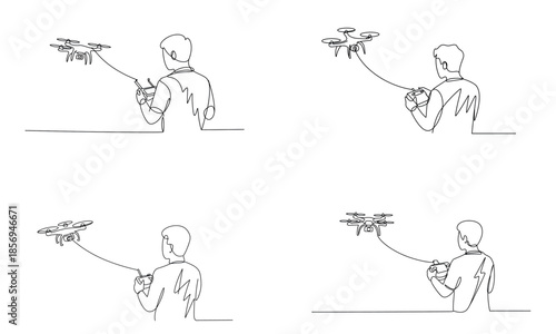 Drone remote control operation concept line illustration
