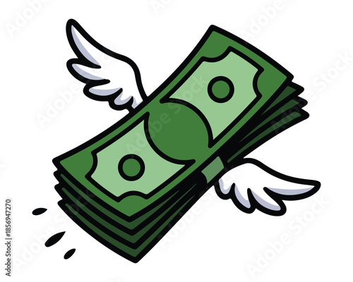 Stack of money with wings