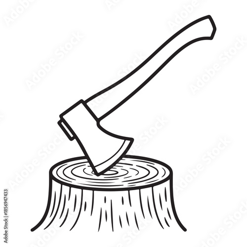 Axe embedded in a tree stump