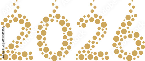 Happy new year 2026 golden numbers made of sparkling champagne bubbles and circles for luxury holiday party celebration banner decoration design element concept art.