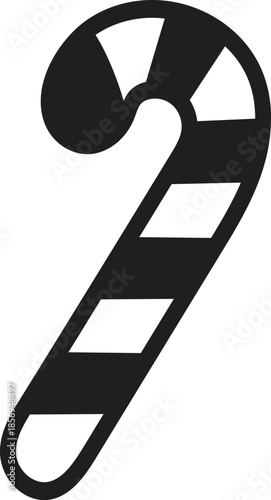 Simple Black Candy Cane Silhouette on Transparent Background