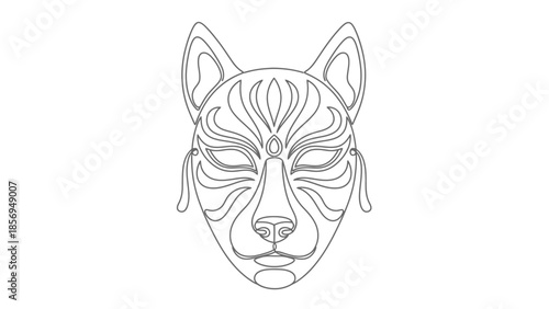 black and white line art dog face mask