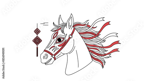 chinese horse head with red decoration
