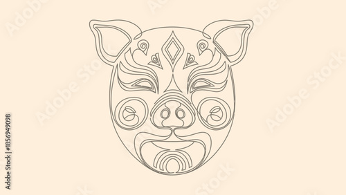 Decorative pig face illustration with tribal patterns